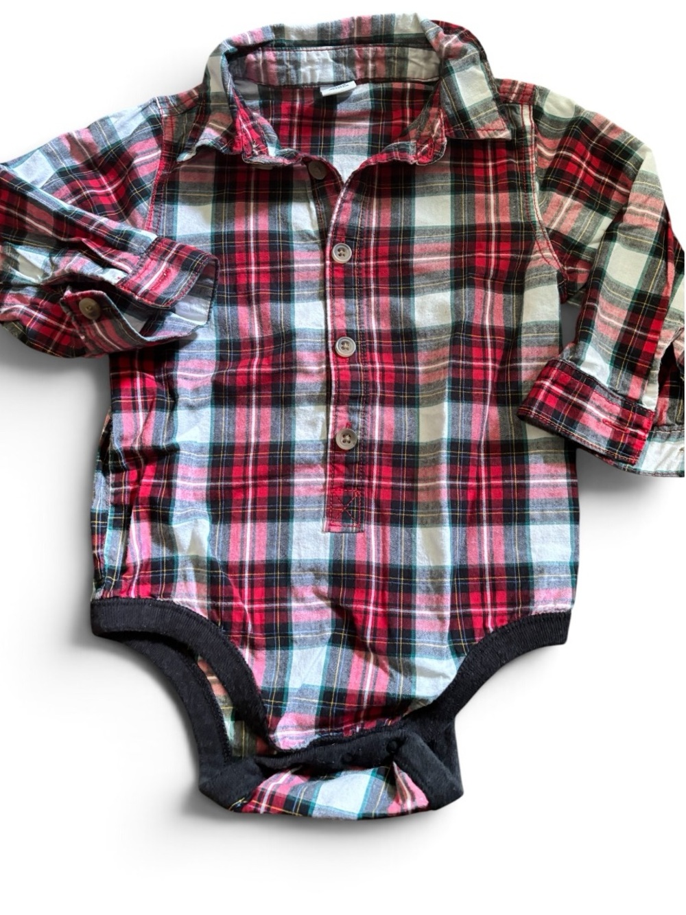 🎉 (12-18m) Old Navy Red and Black Plaid Button-Front One-Piece Bodysuit